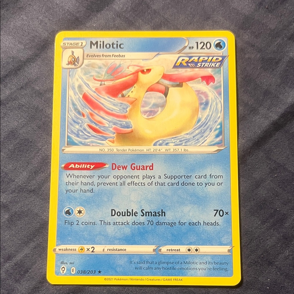Pokémon Milotic Card - Blue and Yellow